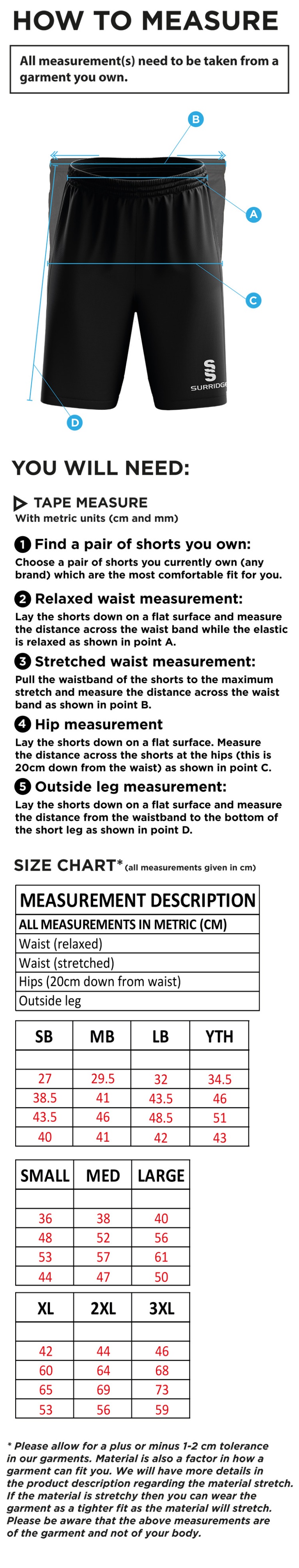 Concorde CC - Blade Shorts - Size Guide