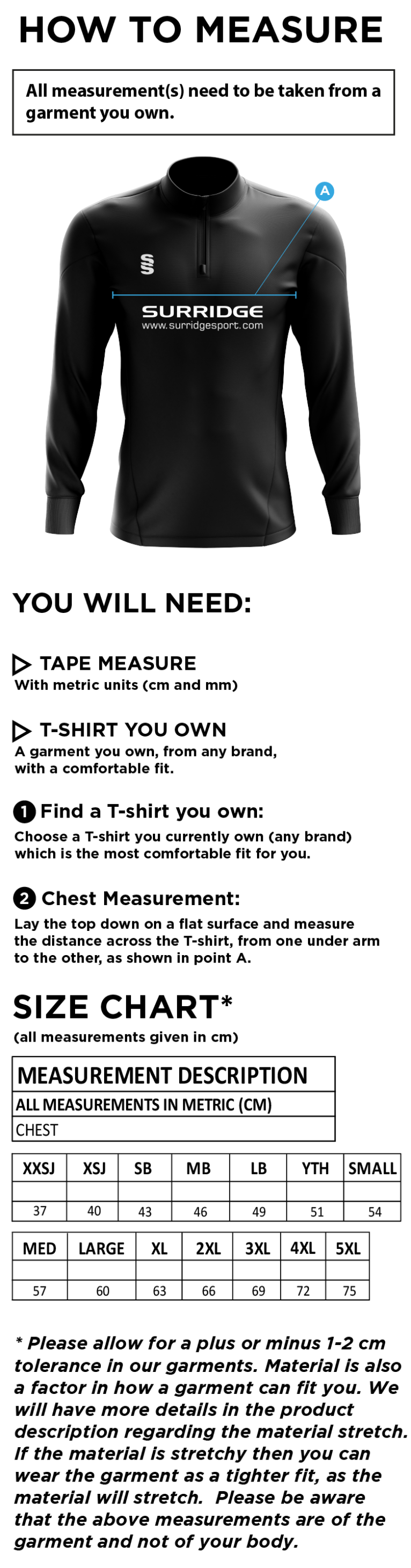 Concorde CC - Blade Performance Top - Size Guide