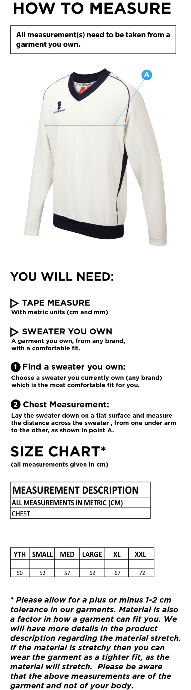 Concorde CC - Curve Long Sleeved Sweater - Size Guide