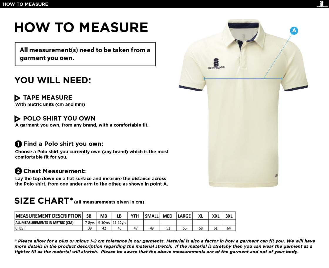 Concorde CC - Ergo Short Sleeved Shirt - Size Guide