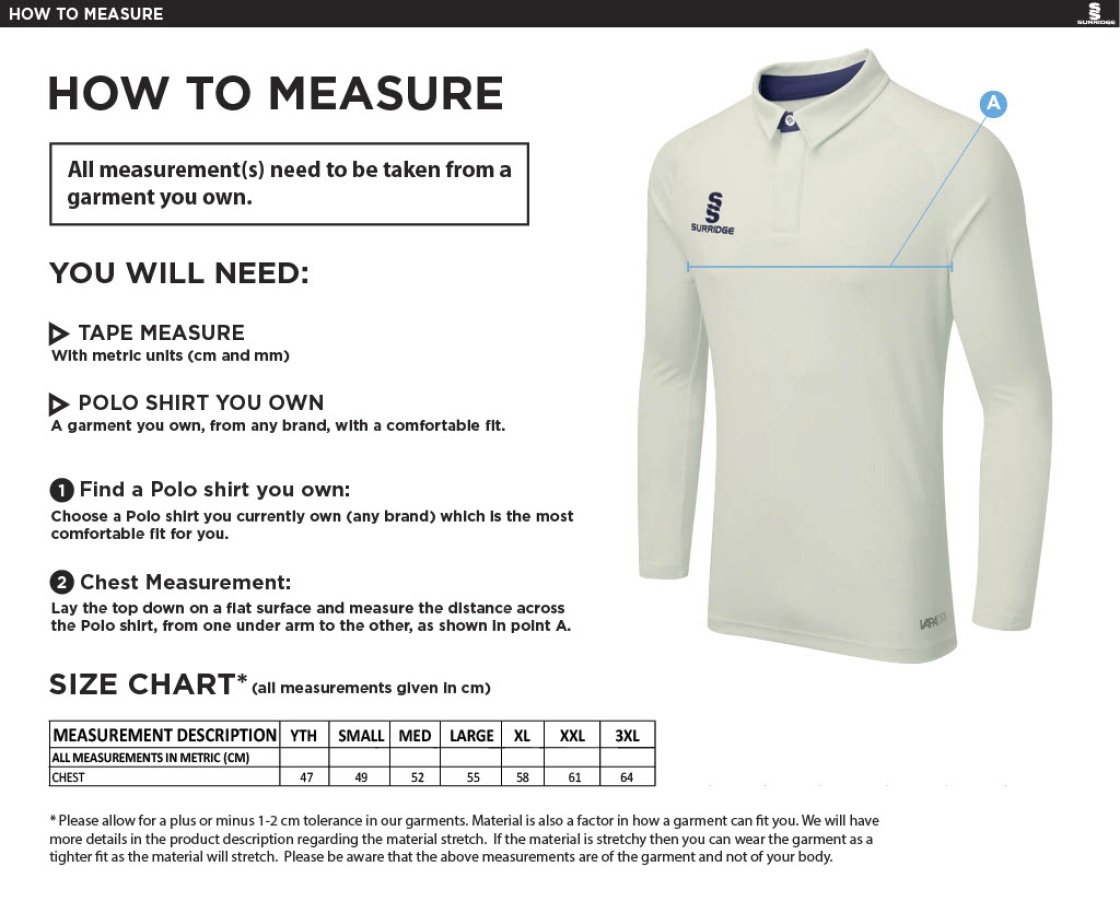 Concorde CC - Ergo Long Sleeved Shirt - Size Guide