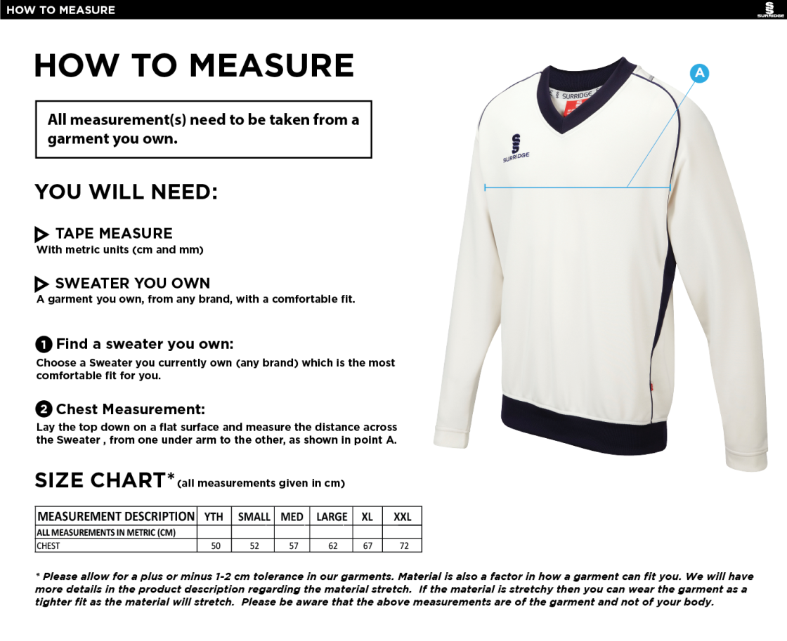 Concorde CC - Curve Long Sleeved Sweater - Size Guide